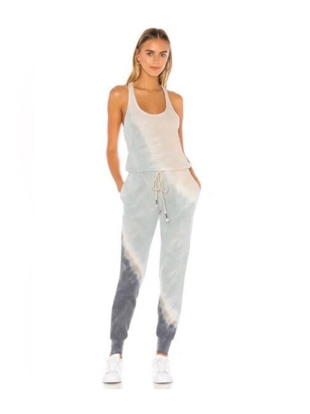 Young Fabulous & Broke Tie-Dye Tank Jumpsuit in Light Blue and Gray